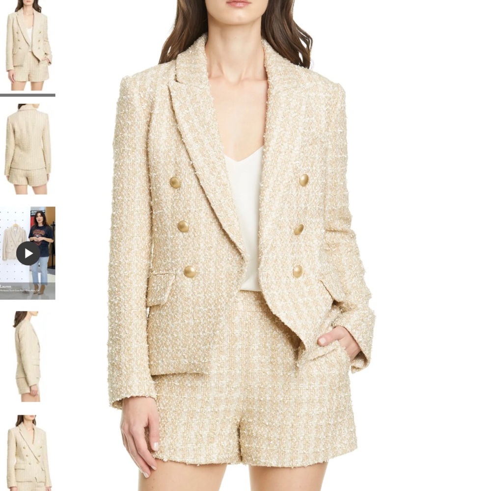 L'AGENCE Cream Tweed Double-Breasted Blazer with Gold Buttons - Picture 5 of 6